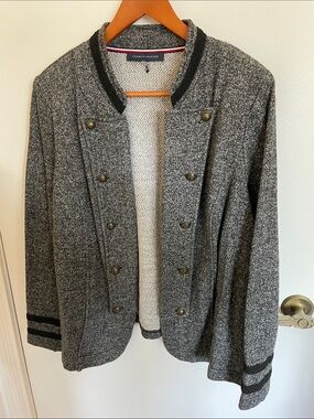 Tommy Hilfiger Gray Double-Breasted Knit Blazer with Trim